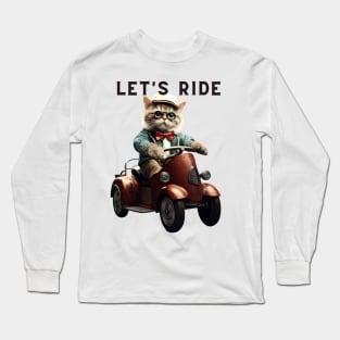 Let's Ride Retro Cat Design | Vintage Cat Lover Long Sleeve T-Shirt